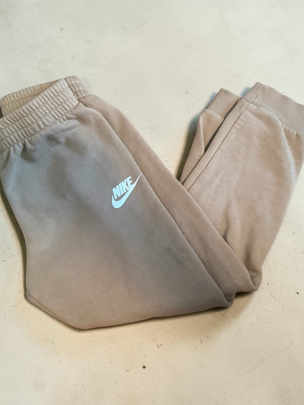 Nike Kids Tan Jogger Sweatpants with White Swoosh